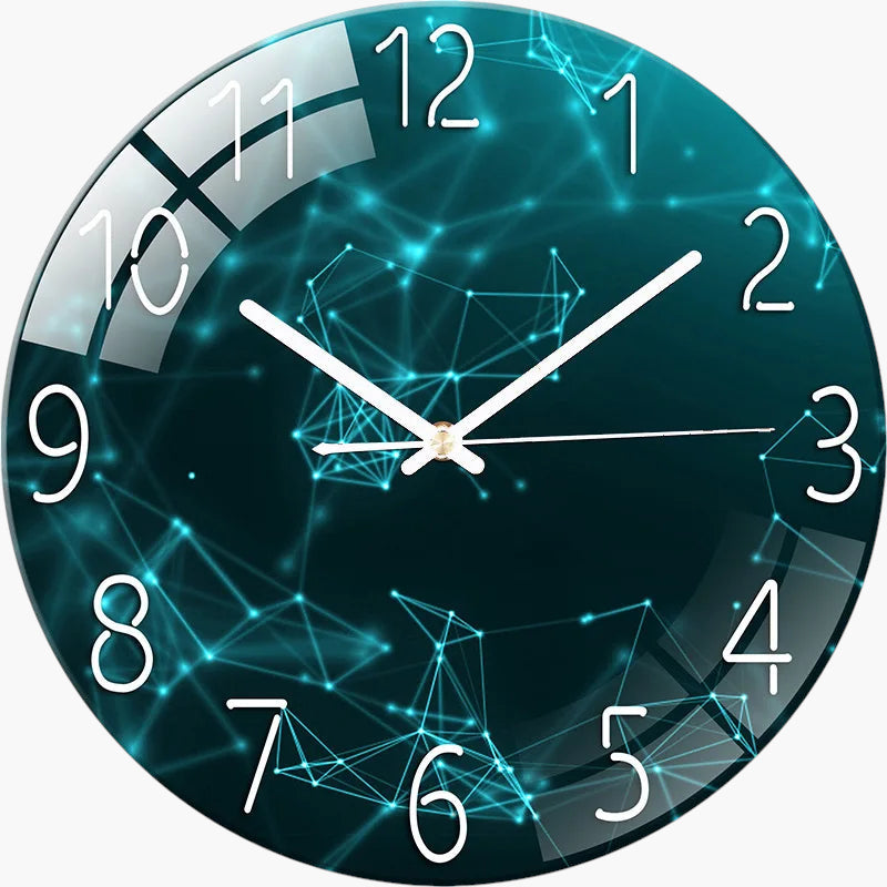 Horloge murale verre futuriste cyan 30 cm