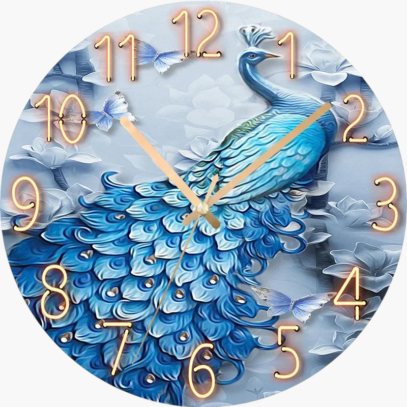 Horloge murale paon verre brillant 30 cm