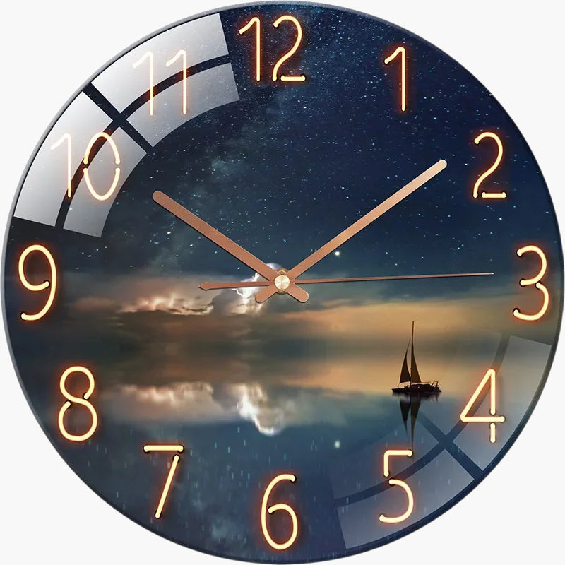 Horloge murale verre paysage sidéral 30 cm