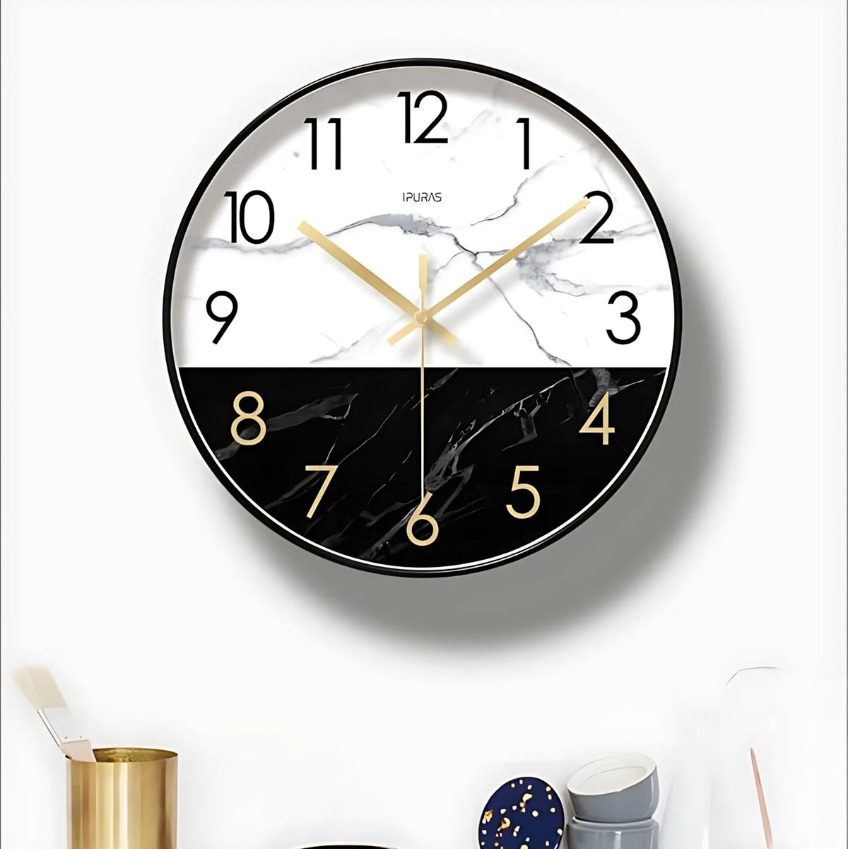Horloge murale marbre bicolore verre