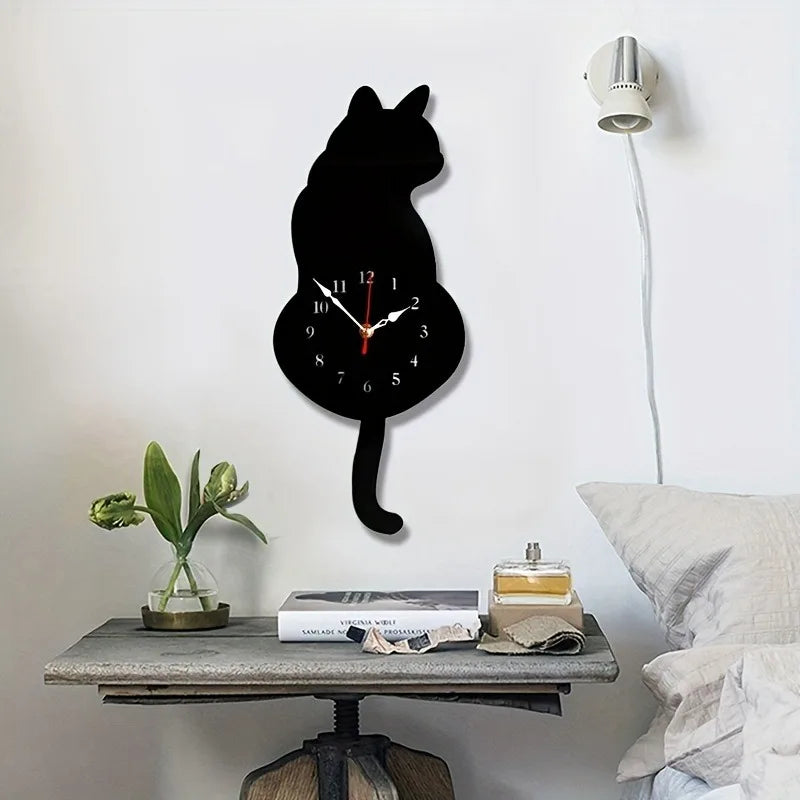 Horloge murale chat acrylique oscillant