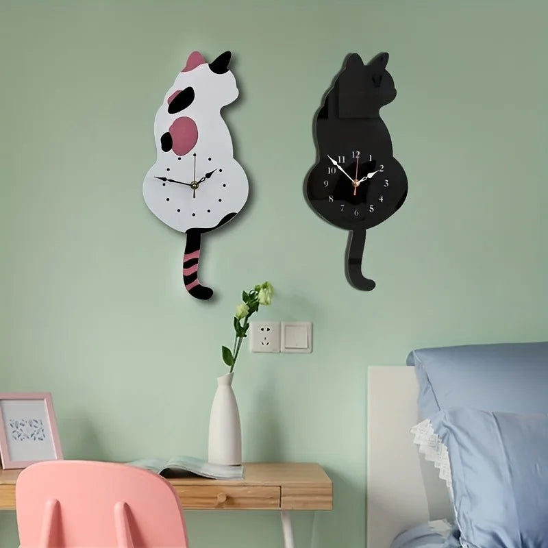 Horloge murale chat acrylique oscillant