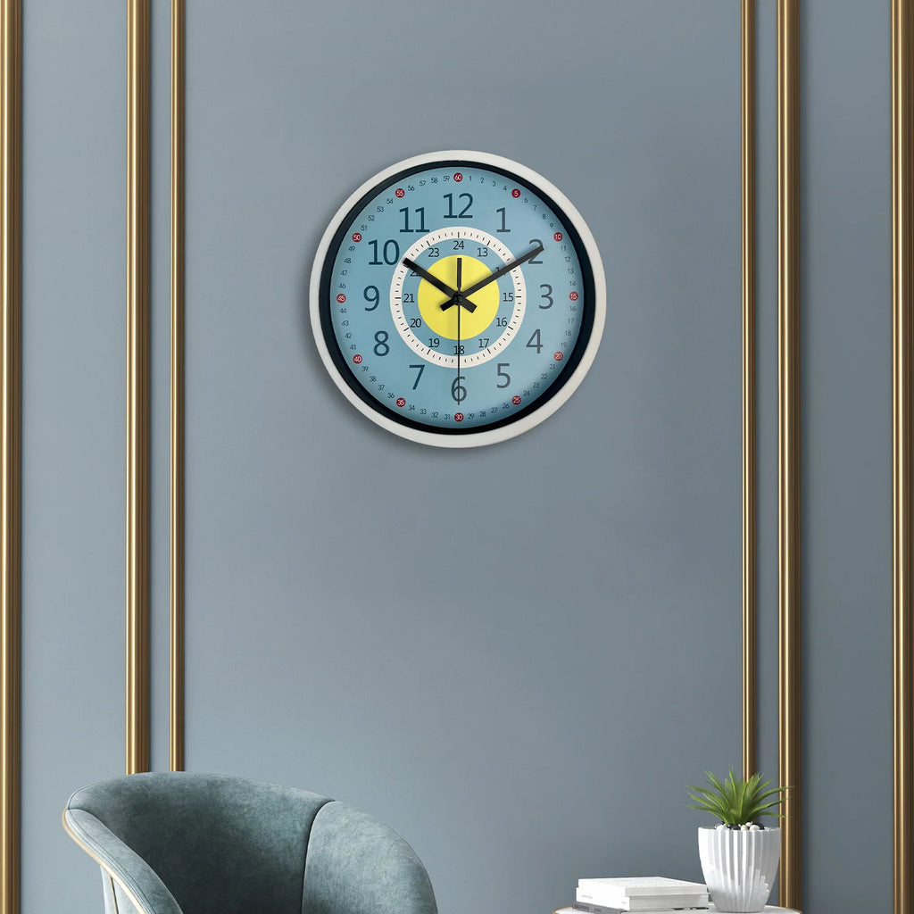 Pendule murale apprentissage bleu jaune