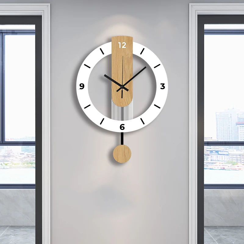 Horloge murale blanche et bois