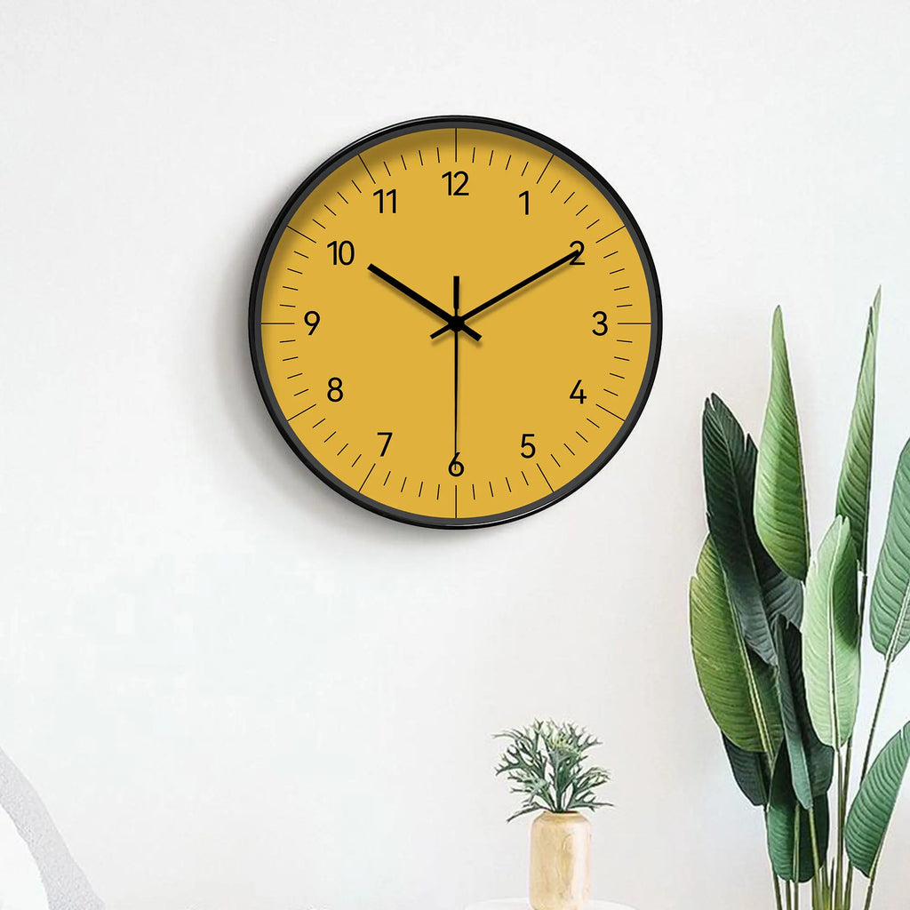 Horloge murale jaune noir silencieuse
