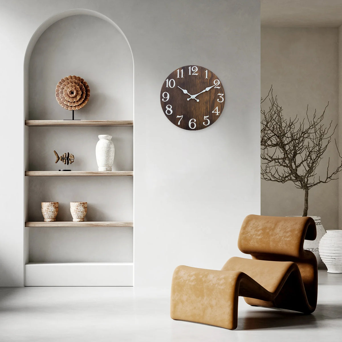 Horloge murale bois foncé rustique