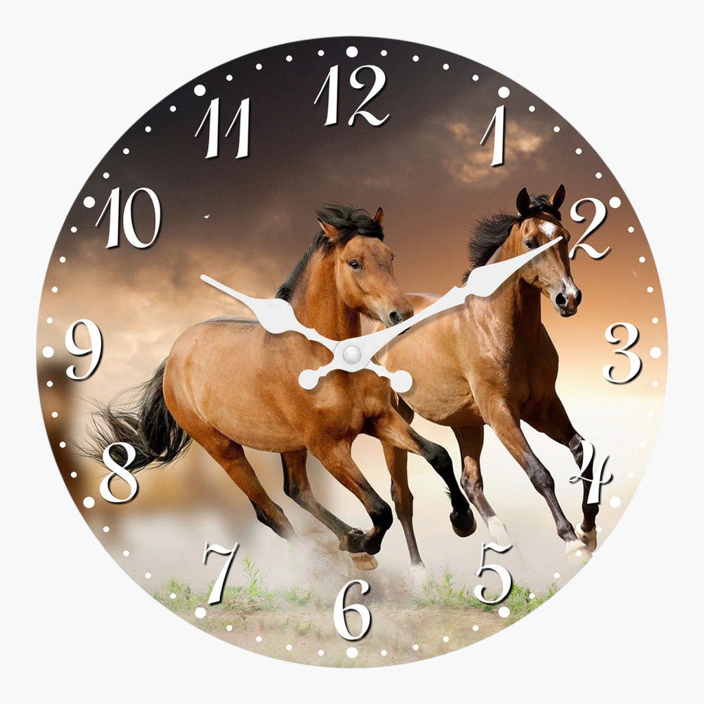 Horloge murale chevaux rustiques mdf