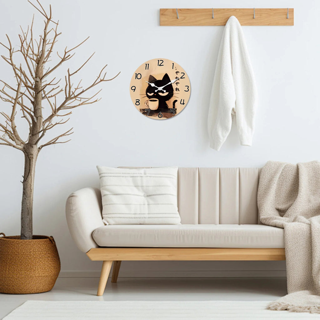 Horloge murale chat café mdf