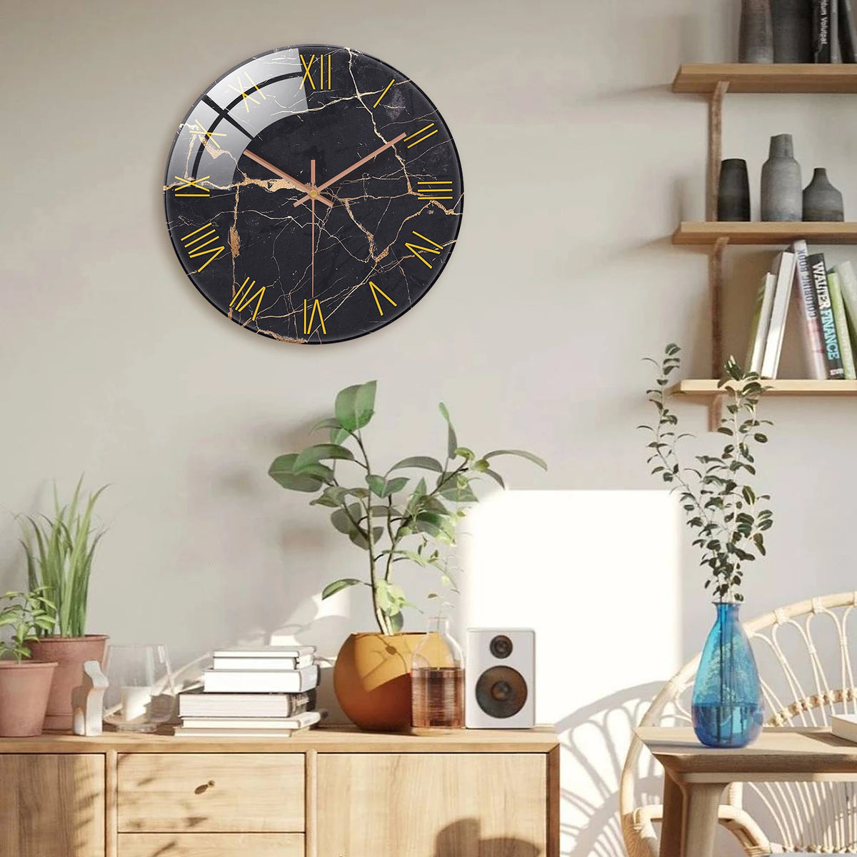 Horloge murale verre marbré romains