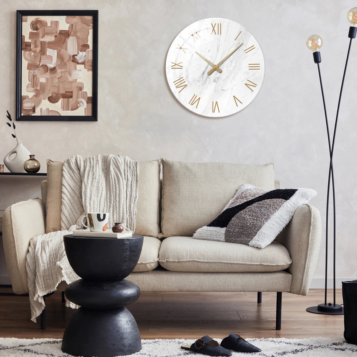 Cadran mural marbre blanc doré