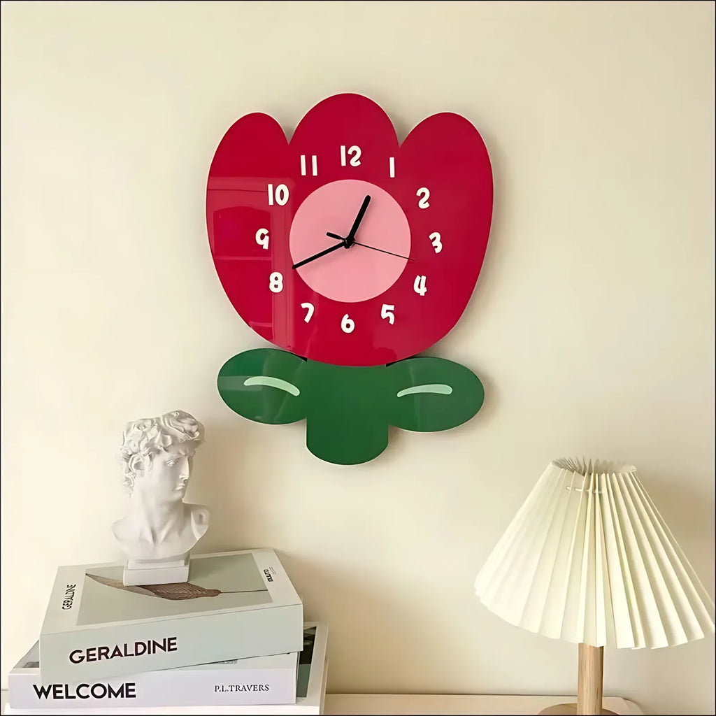 Horloge murale fleur acrylique silencieuse