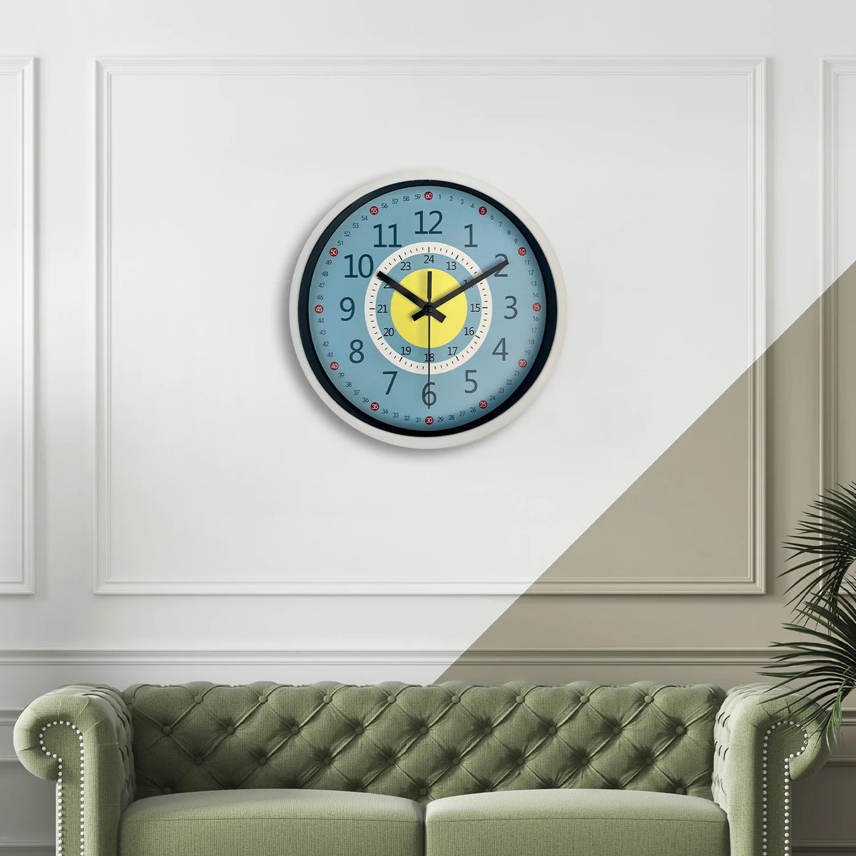 Pendule murale apprentissage bleu jaune