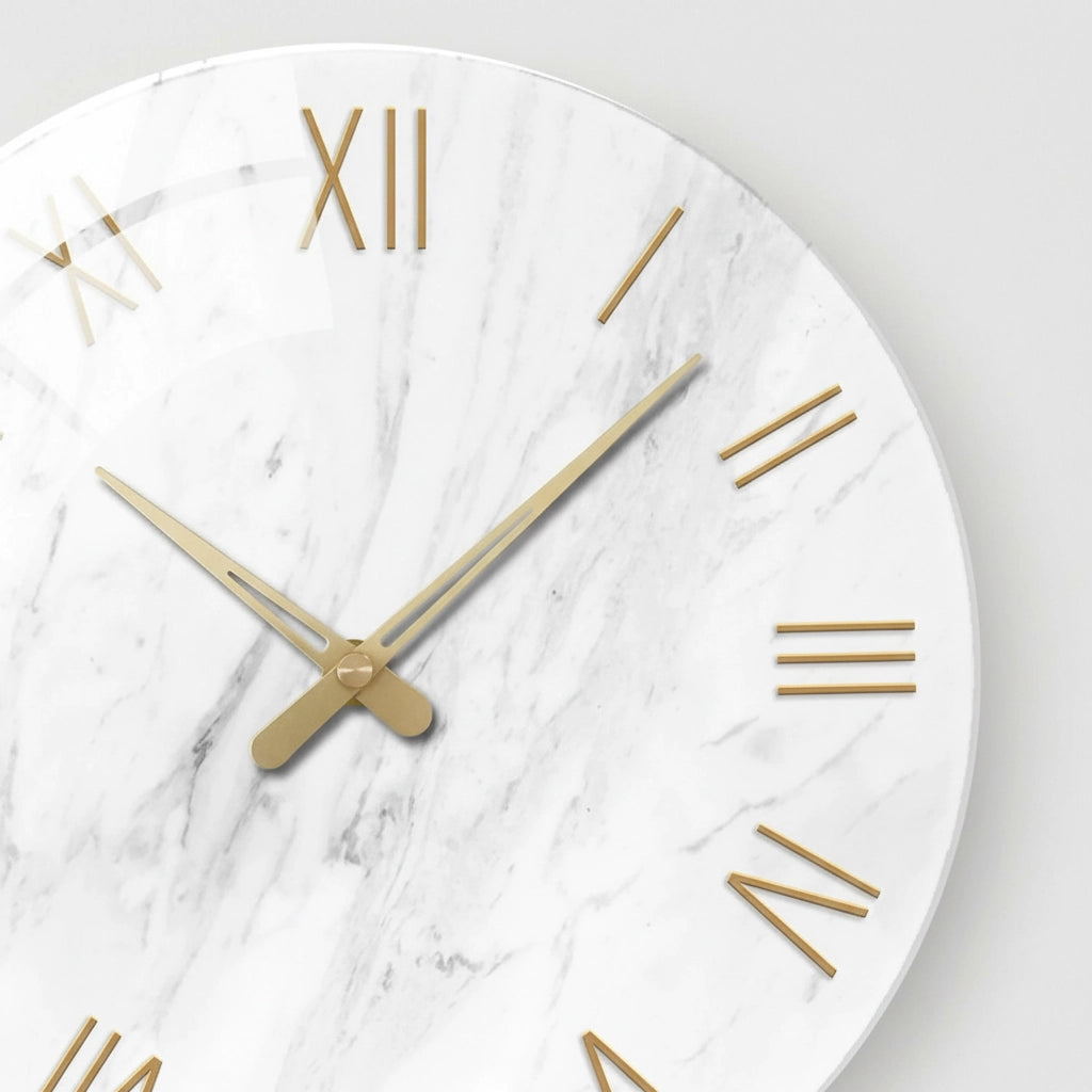 Cadran mural marbre blanc doré
