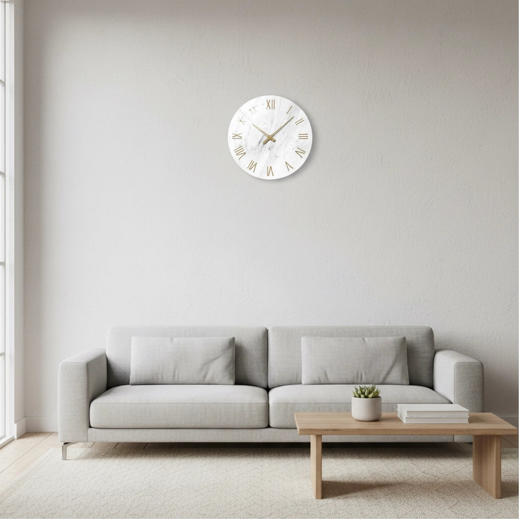 Cadran mural marbre blanc doré