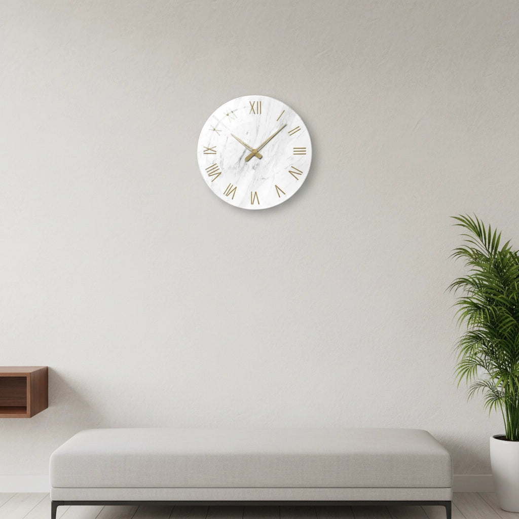 Cadran mural marbre blanc doré Image