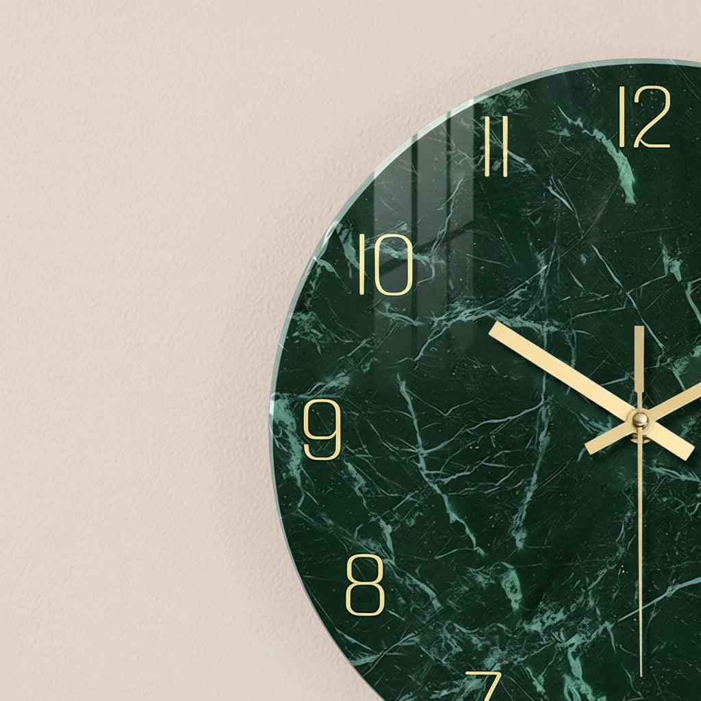 Cadran mural marbré émeraude verre trempé