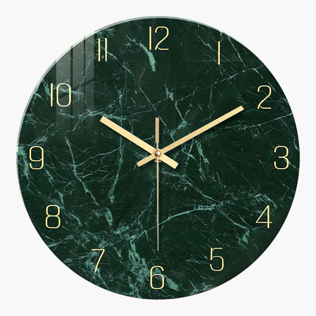 Cadran mural marbré émeraude verre trempé 40 cm