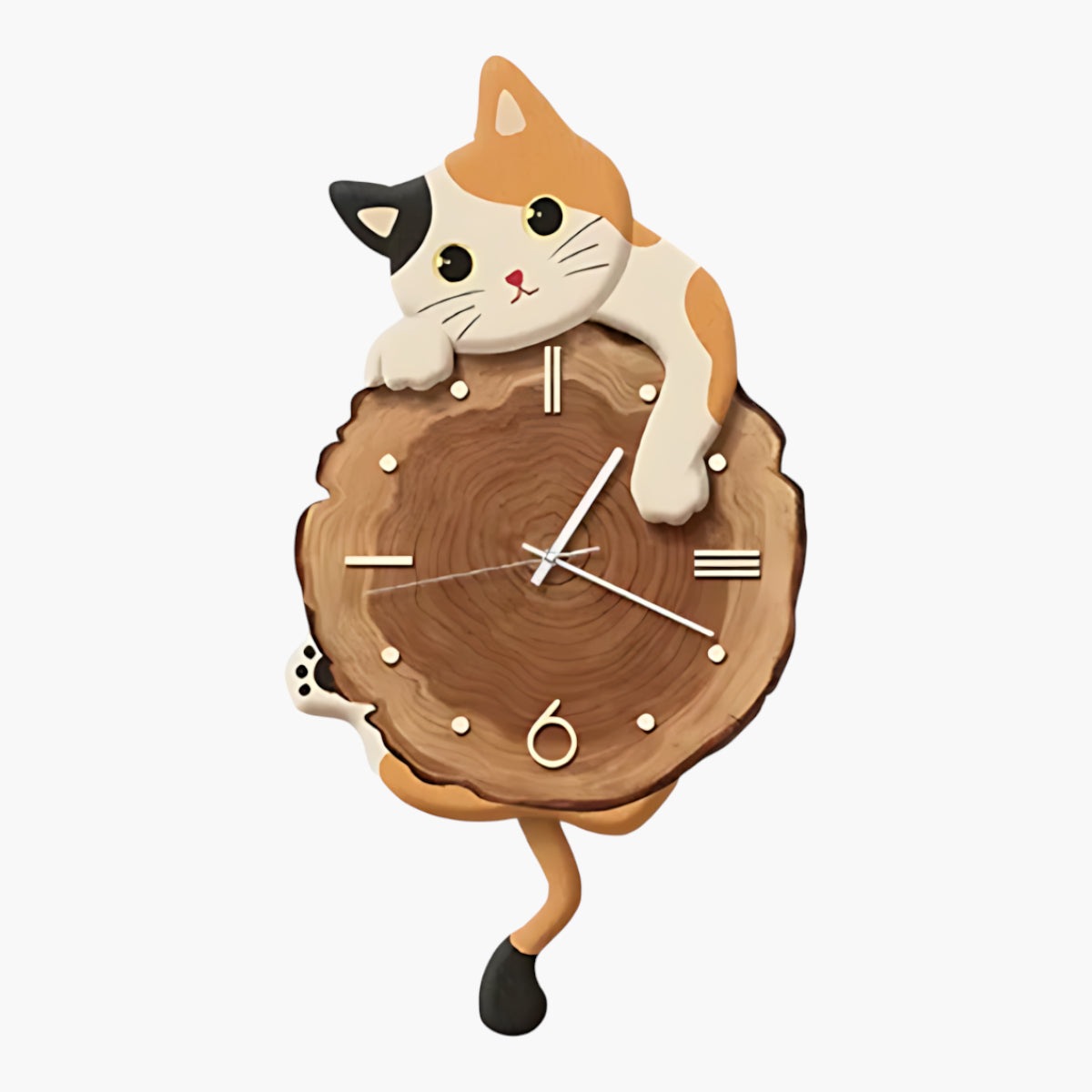 Horloge murale félin rondin animé Le Calicot 29 x 51 cm