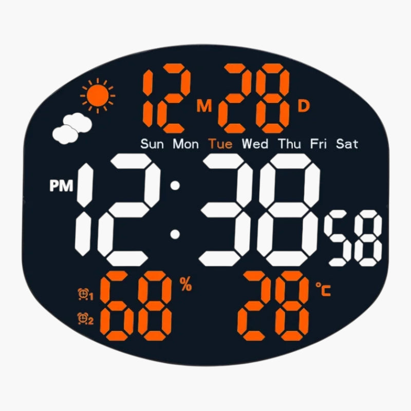 Horloge murale avec date et jour Orange 25 x 25 cm