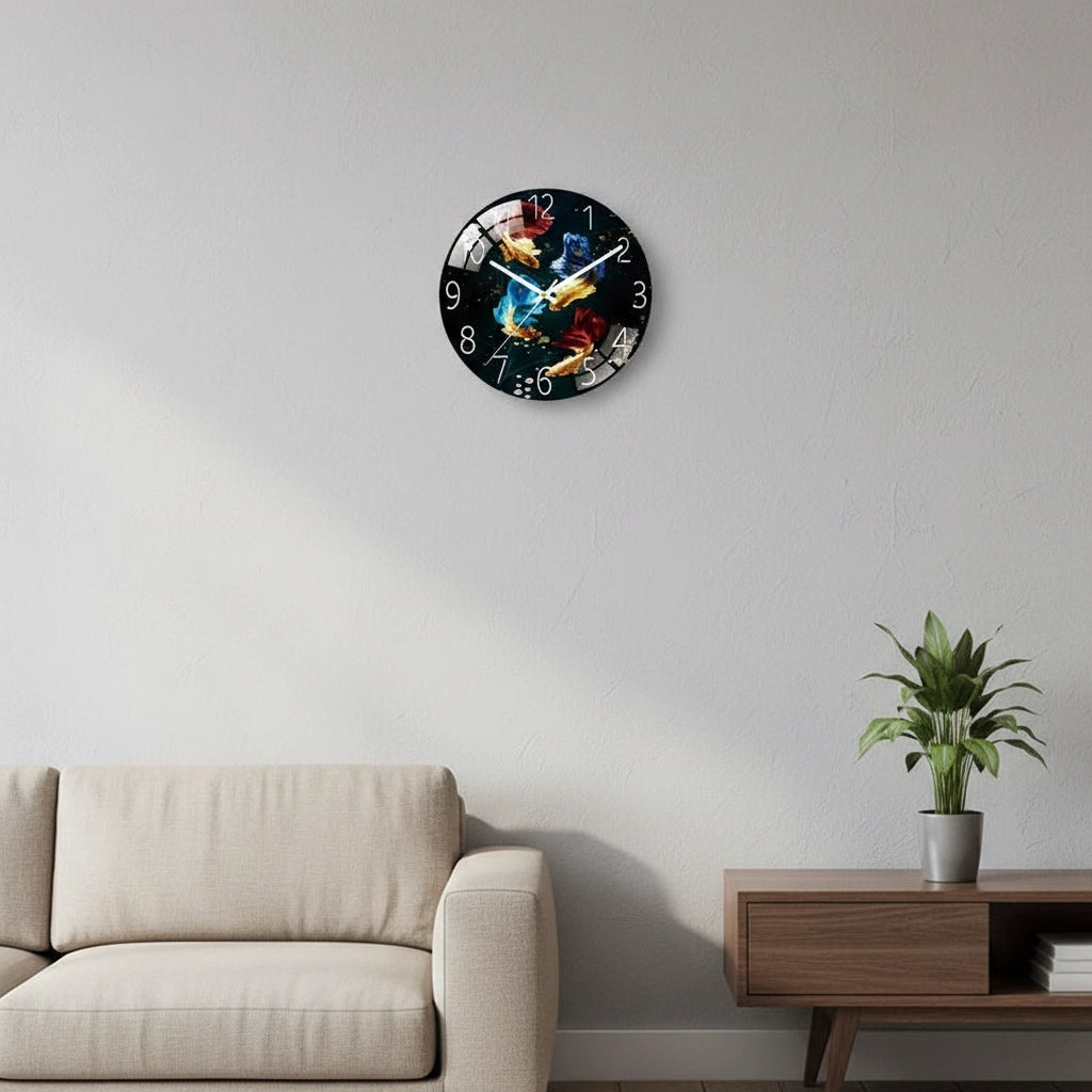 Horloge murale betta colorés verre