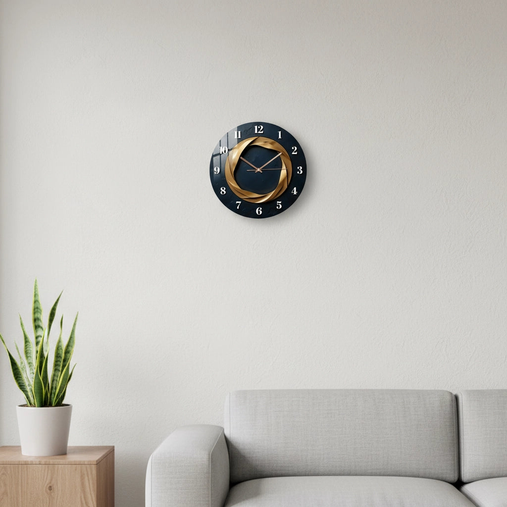 Horloge murale bleu nuit et doré