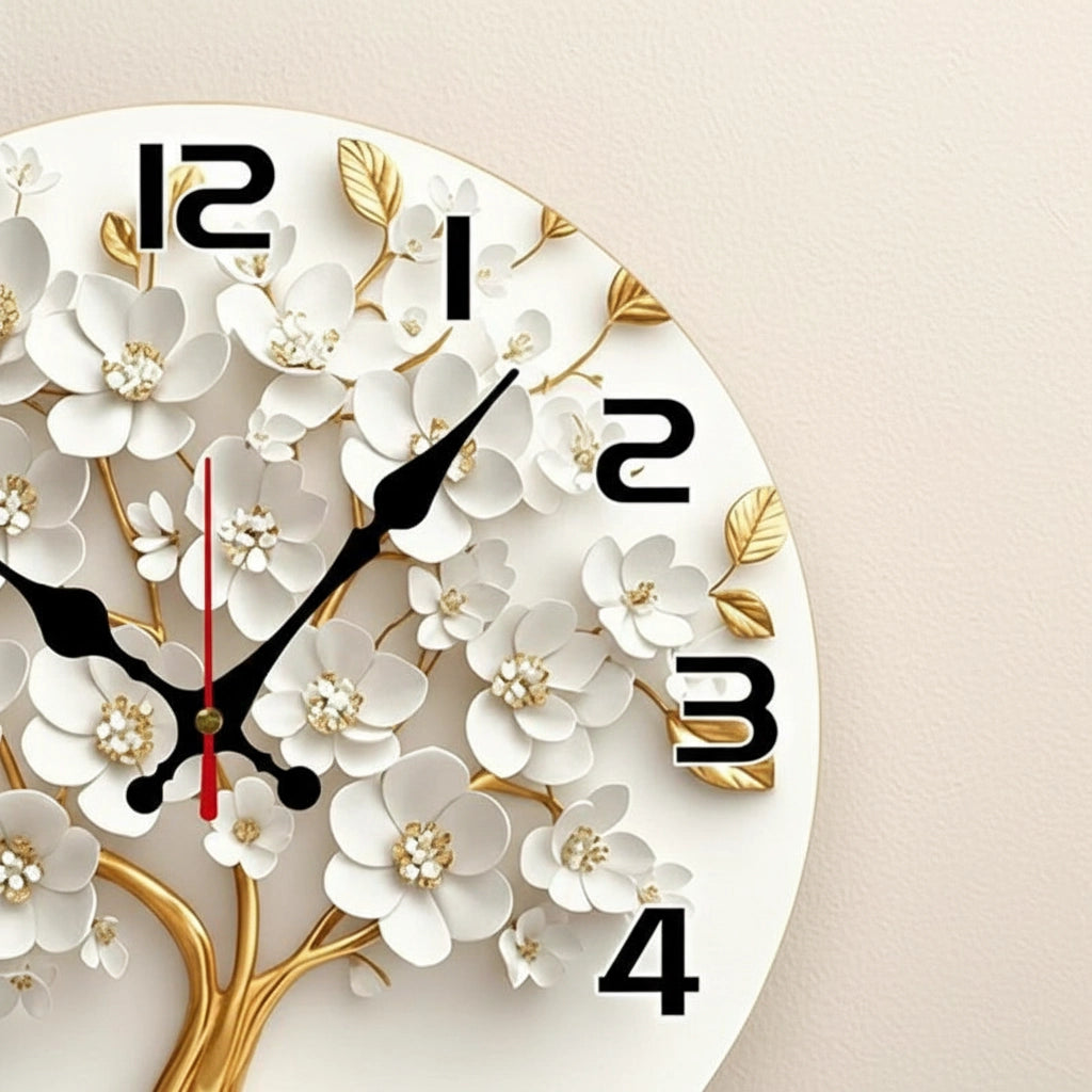 Horloge murale bois arbre doré Image