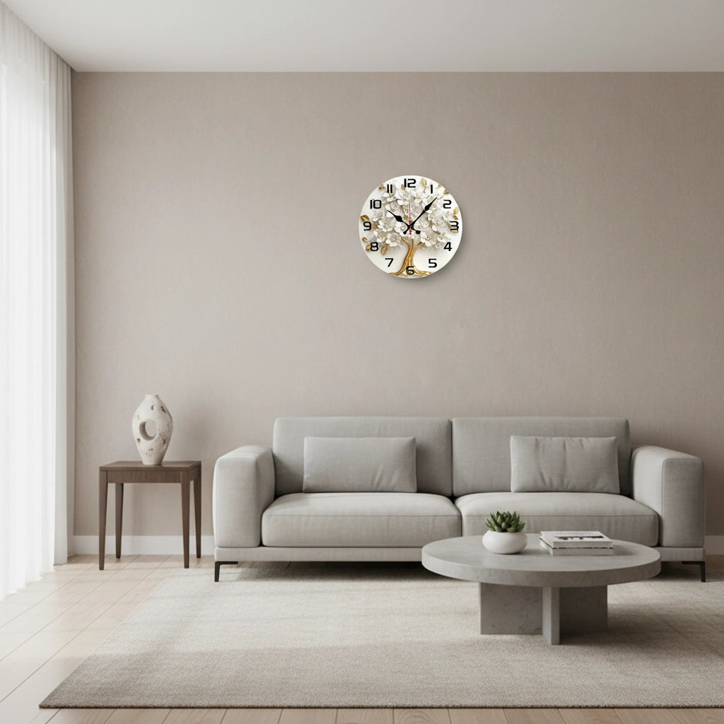 Horloge murale bois arbre doré