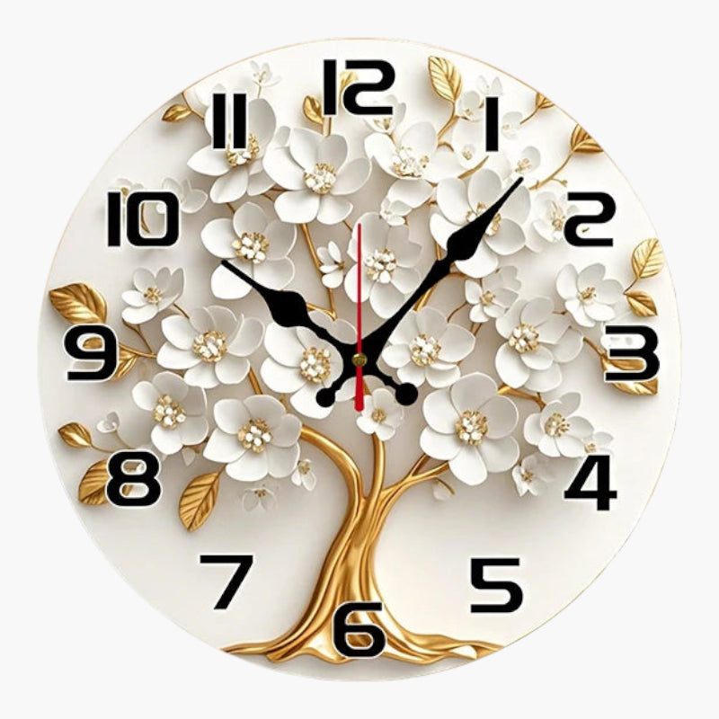 Horloge murale bois arbre doré 25 cm