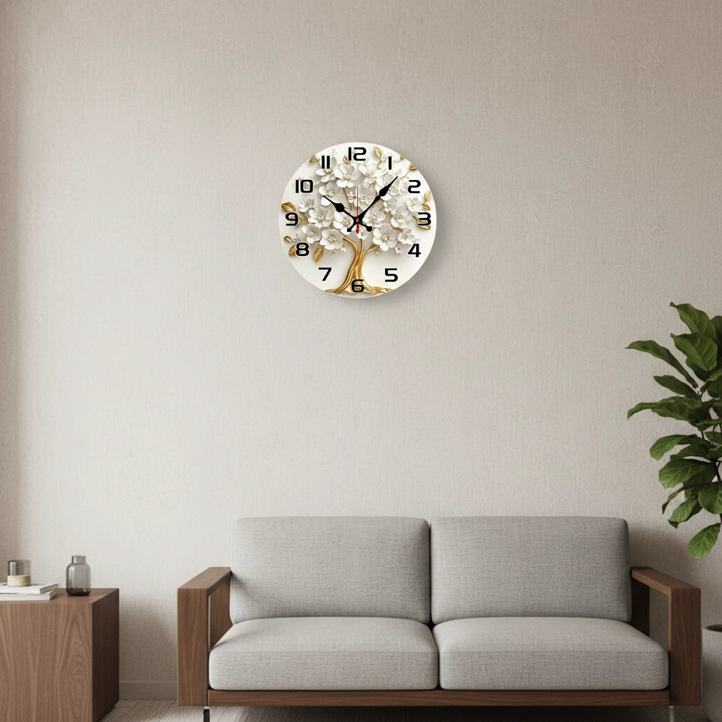 Horloge murale bois arbre doré