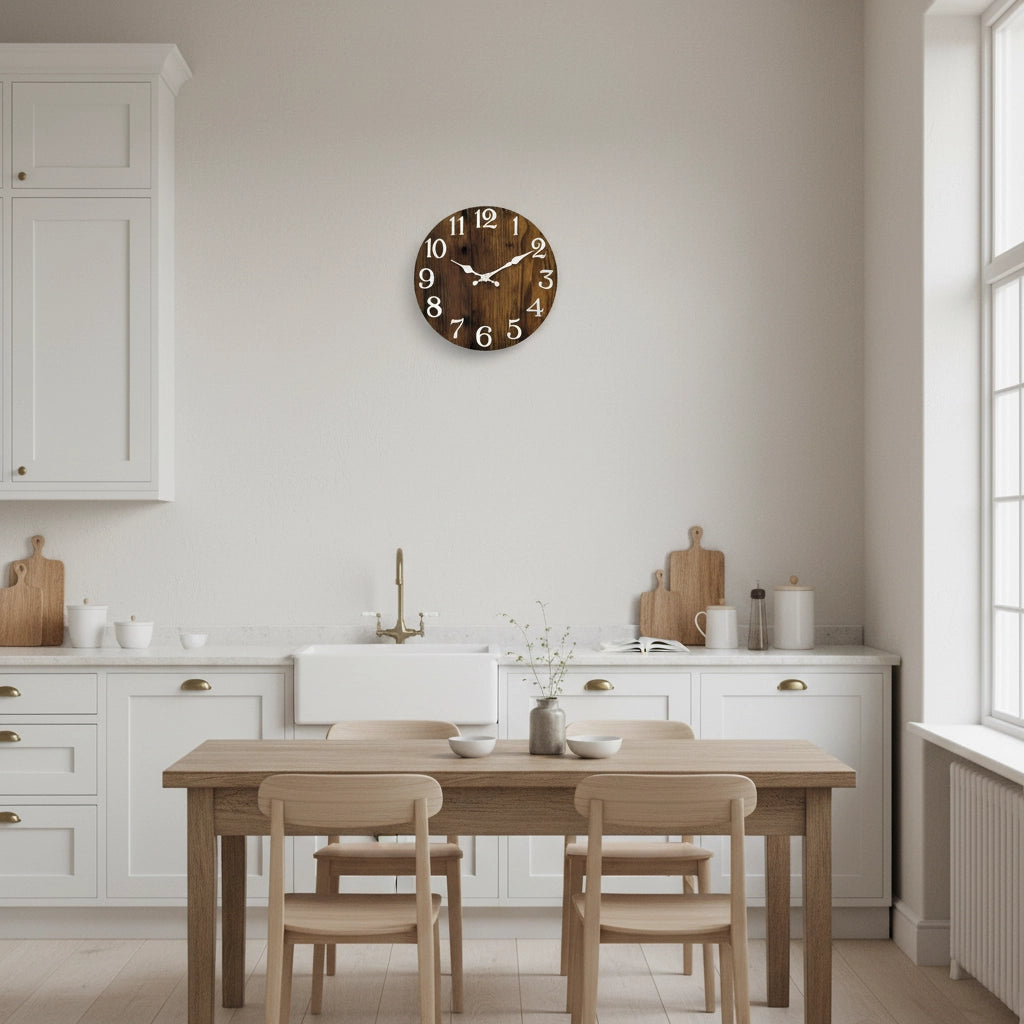 Horloge murale bois foncé rustique