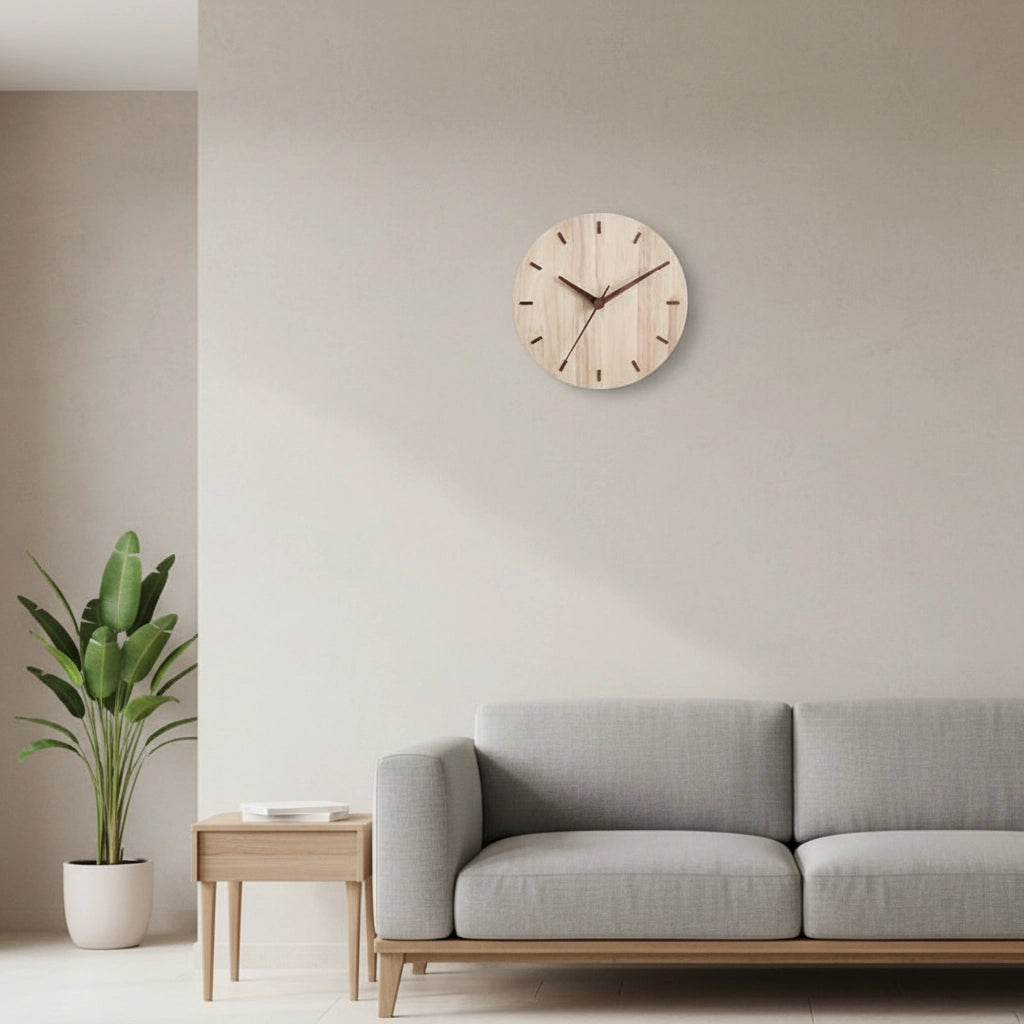 Horloge murale bois japandi silencieuse