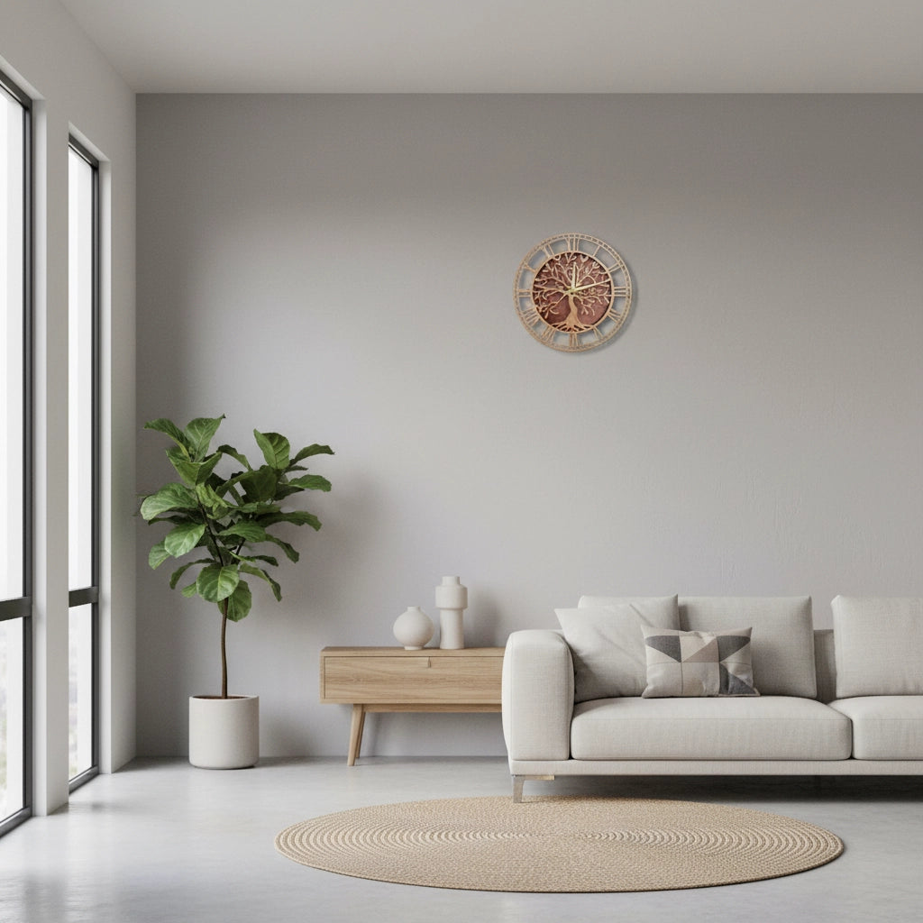 Horloge murale bois rustique arbre