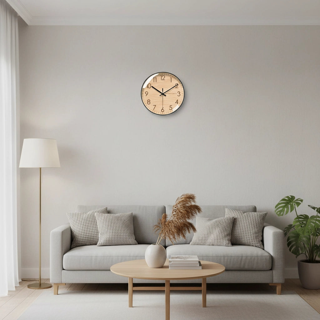 Horloge murale bois scandinave verre Image