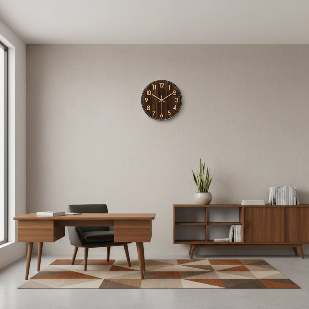Horloge murale bois sombre doré