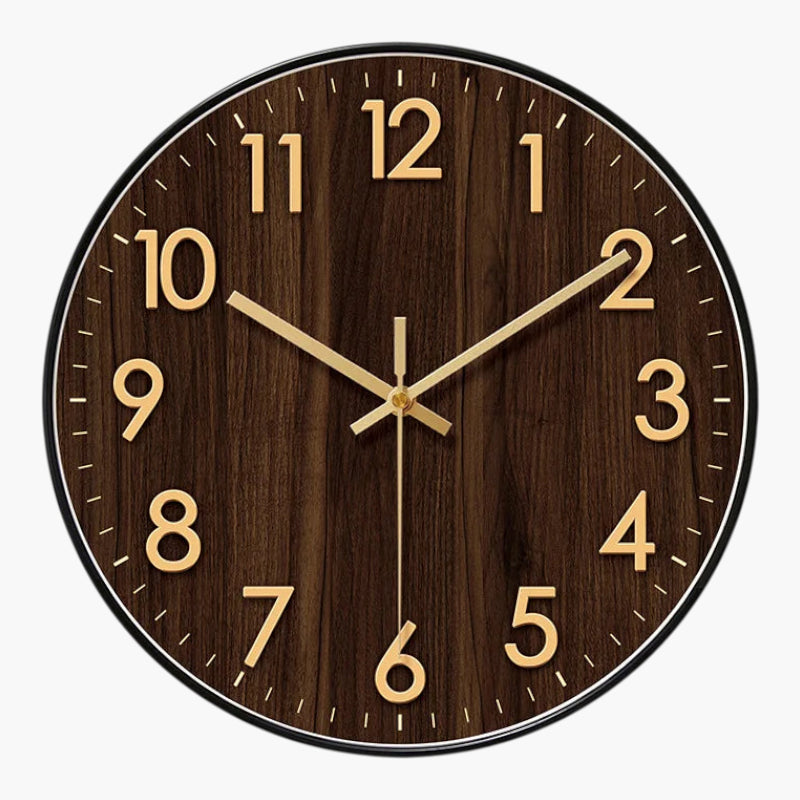Horloge murale bois sombre doré Noir