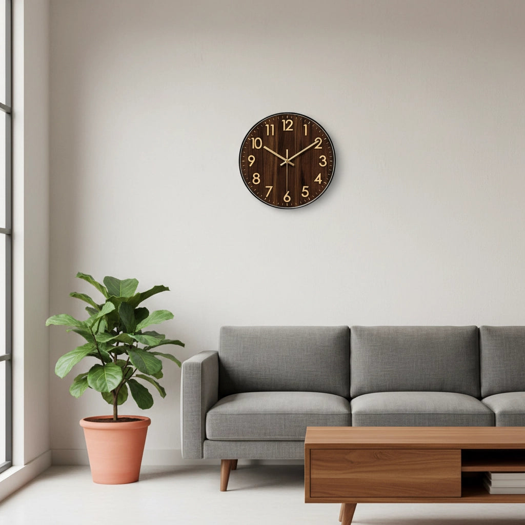 Horloge murale bois sombre doré