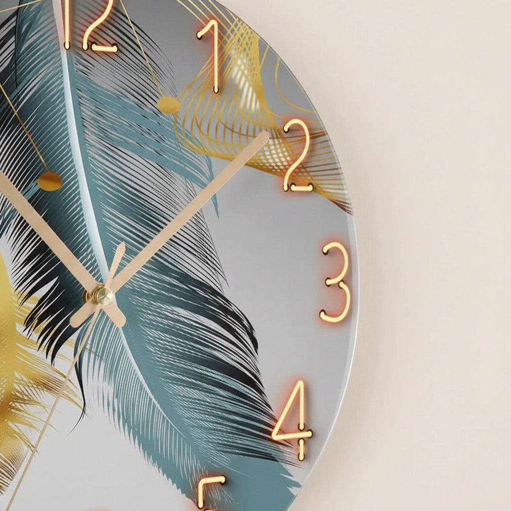 Horloge murale cadran flottant plume
