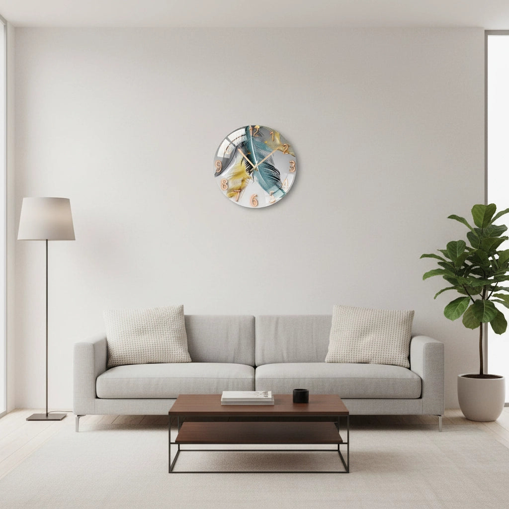 Horloge murale cadran flottant plume