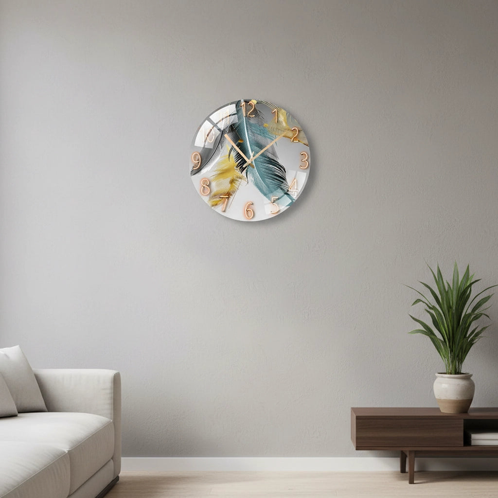 Horloge murale cadran flottant plume