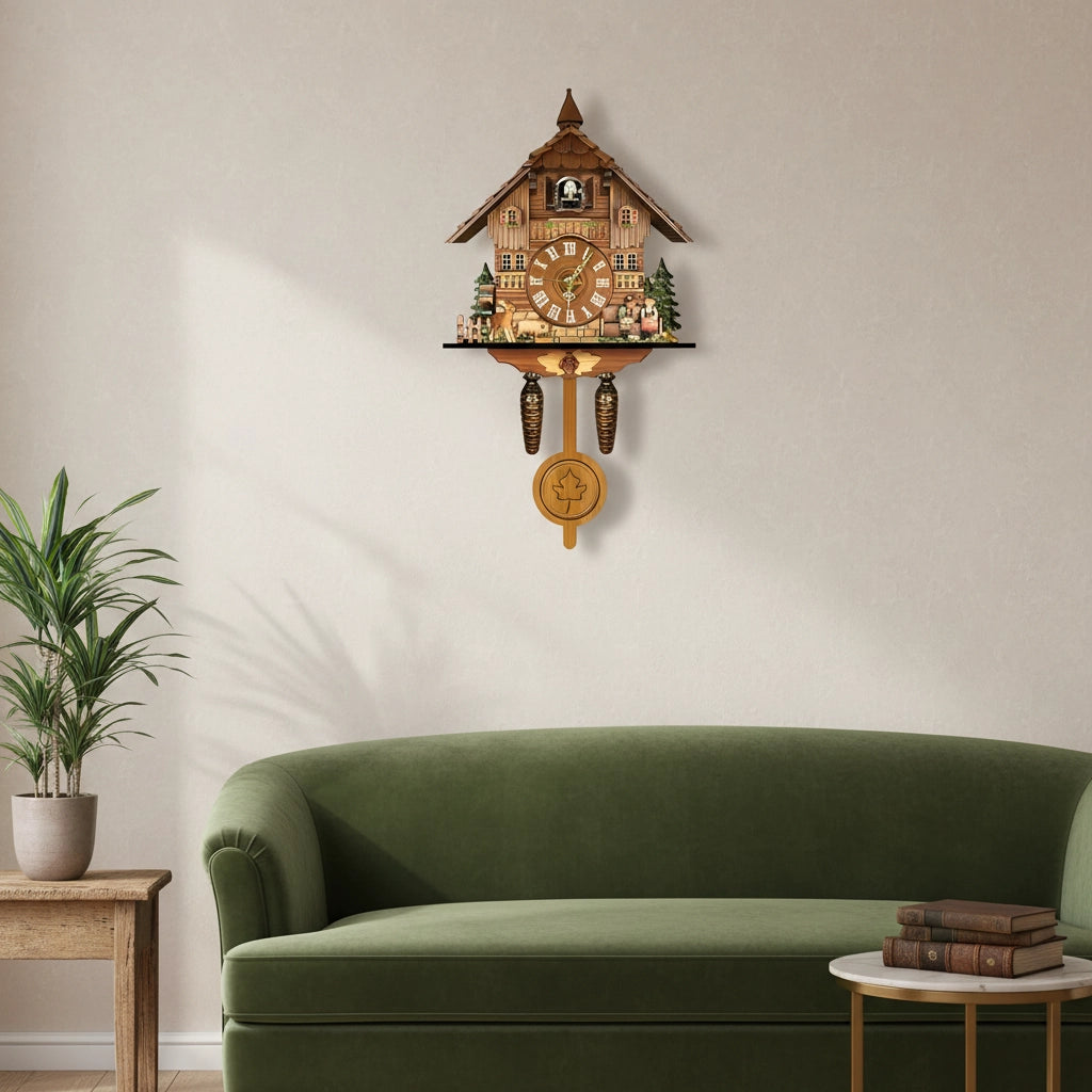 Horloge murale chalet coucou bois