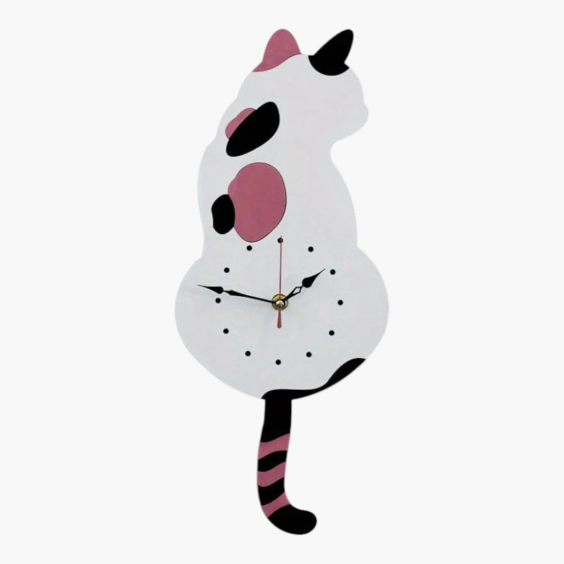 Horloge murale chat acrylique oscillant Blanc 42 x 18 cm