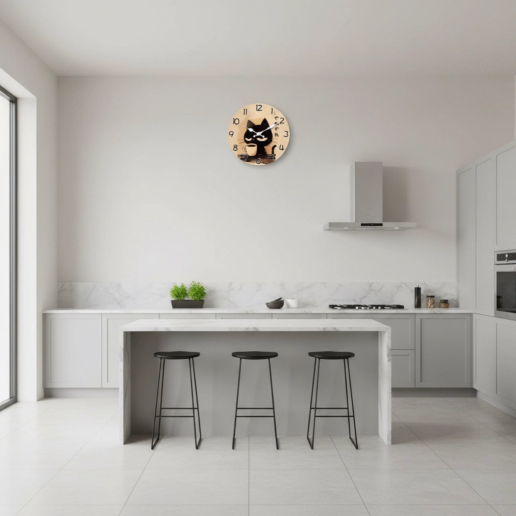 Horloge murale chat café mdf Image