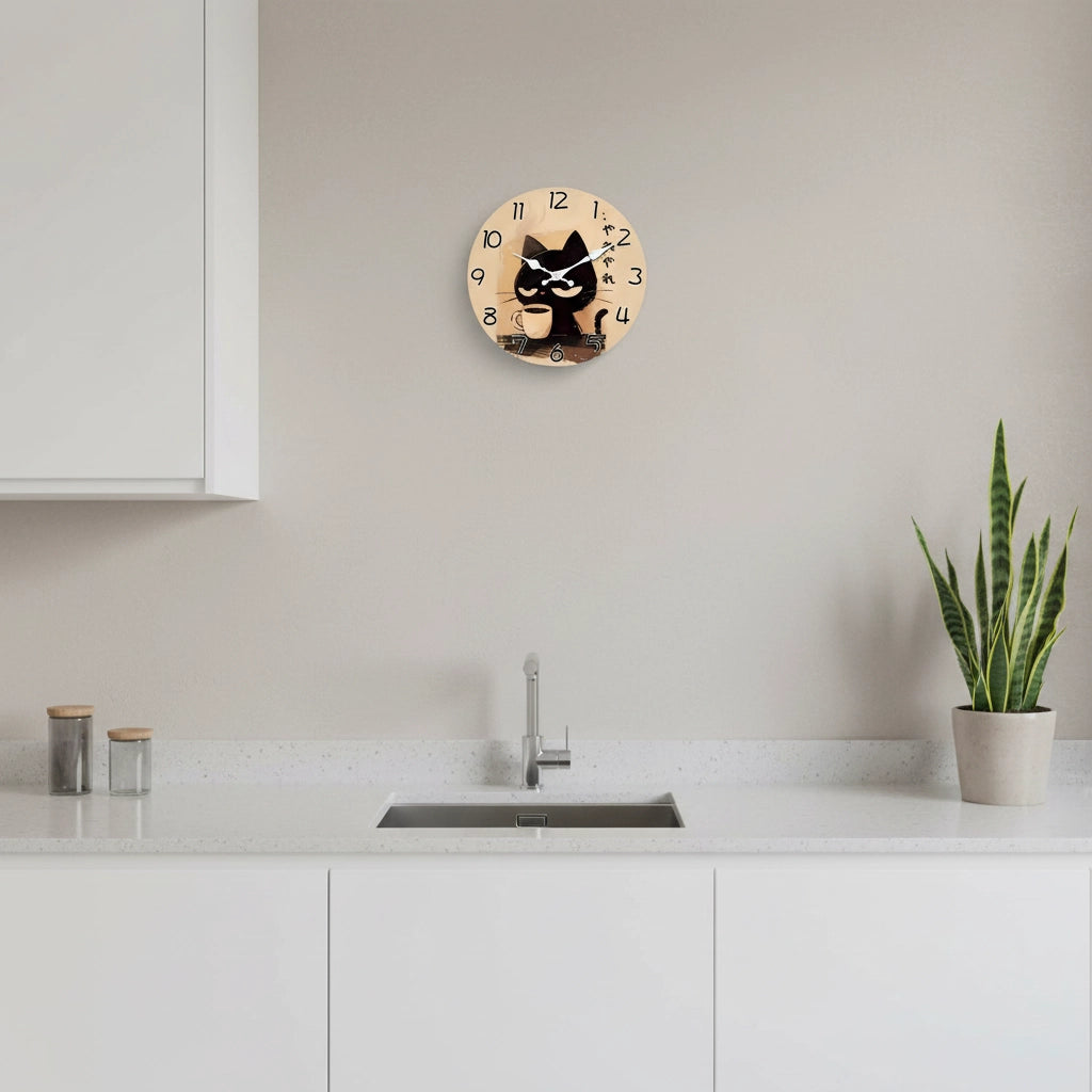 Horloge murale chat café mdf