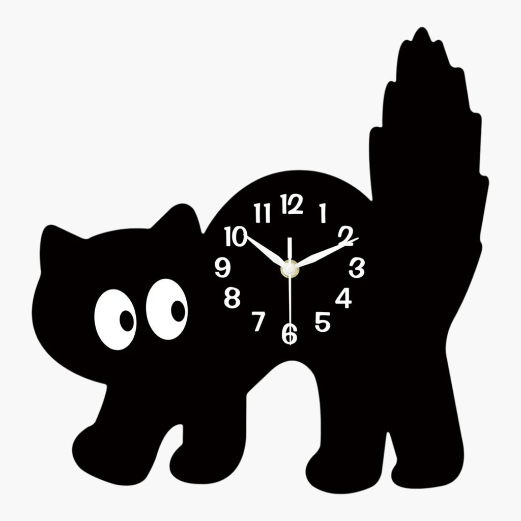 Horloge murale chat kawaii bois Noir