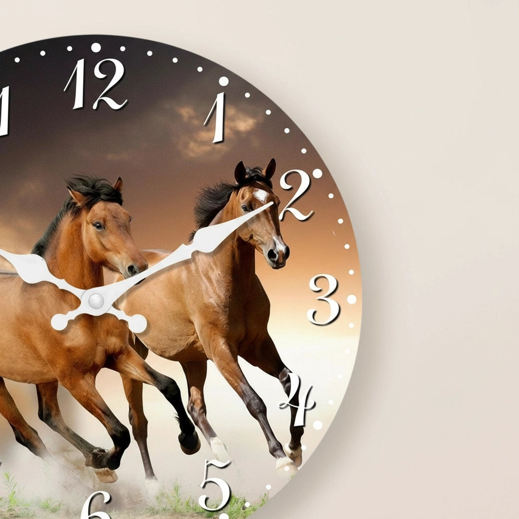 Horloge murale chevaux rustiques mdf