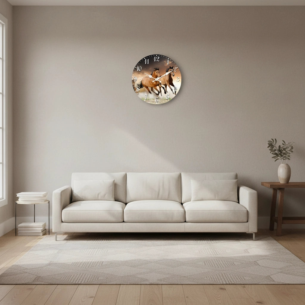 Horloge murale chevaux rustiques mdf Image