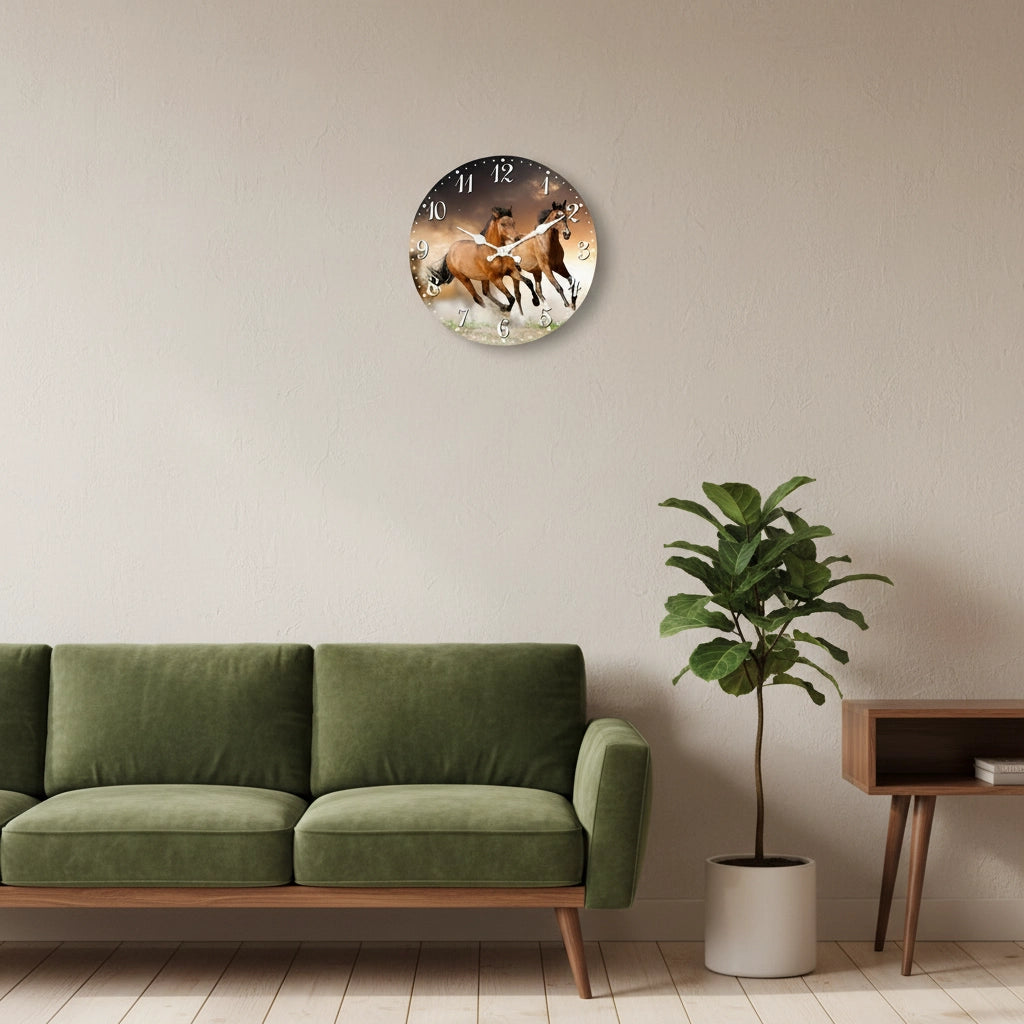 Horloge murale chevaux rustiques mdf Image