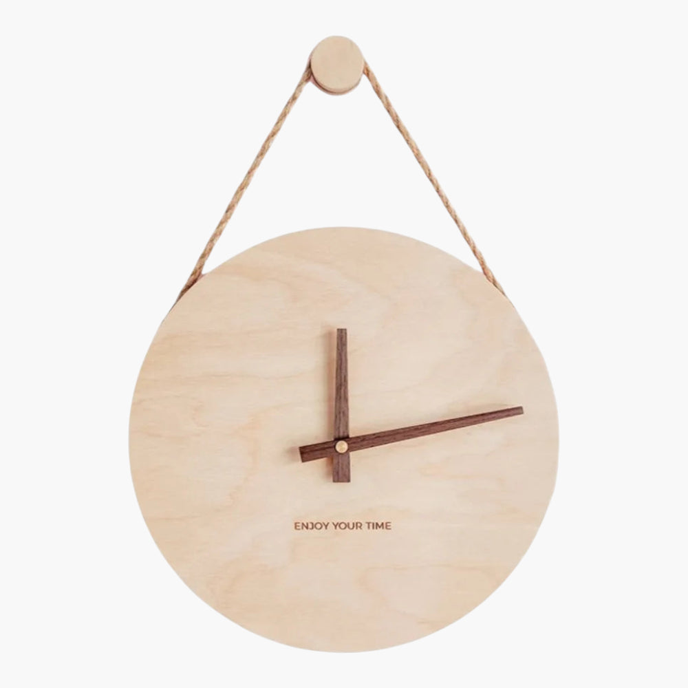 Horloge murale corde bois scandinave Sans chiffres 25 cm