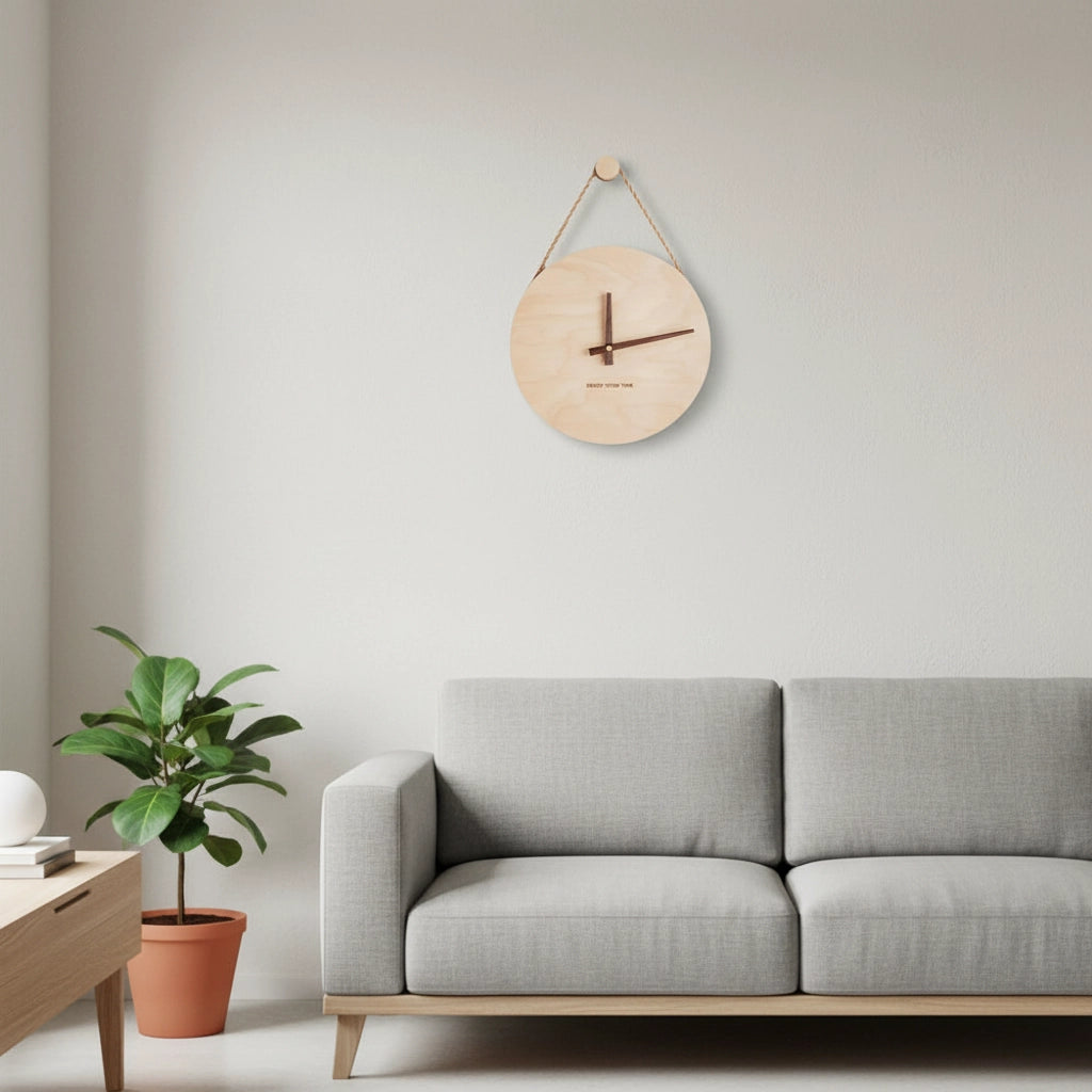 Horloge murale corde bois scandinave Image