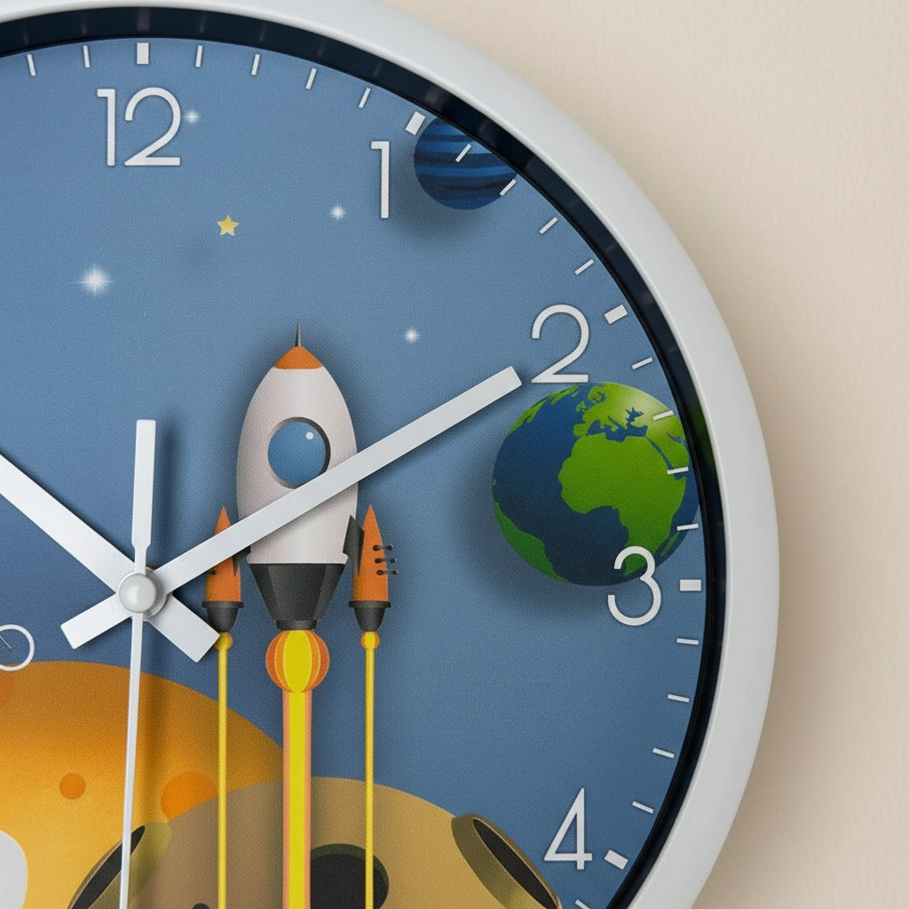 Horloge murale cosmos enfant bleu